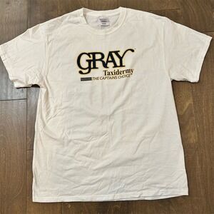 Gray Taxidermy‎ Men's L White Graphic T-Shirt Swordfish Fishing Theme